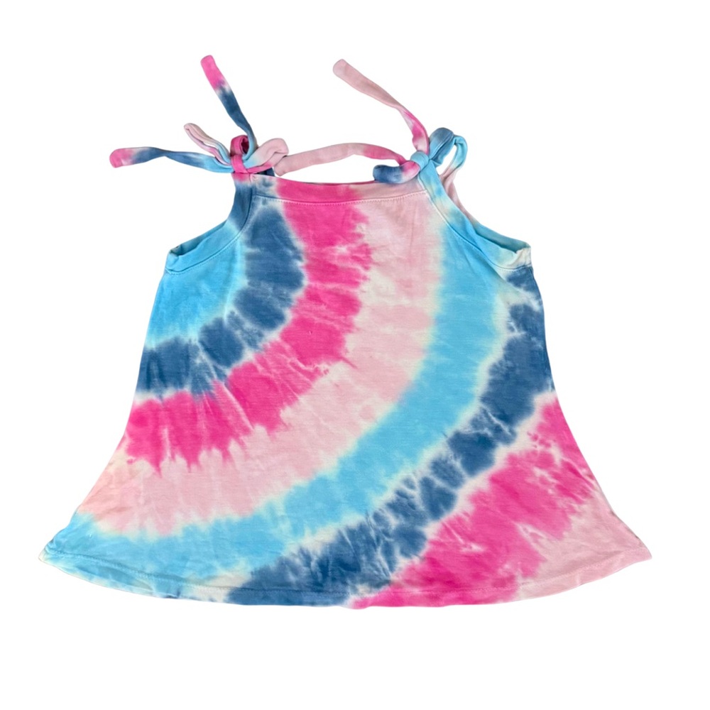 Erge girls tie-dye tank in blue/pink with bow accent sz 4 in excellent condition